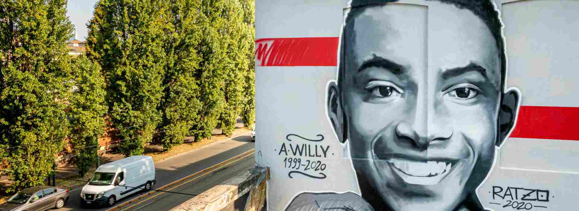 Un murales ritrae Willy Monteiro Duarte, il 21enne assassinato a Colleferro