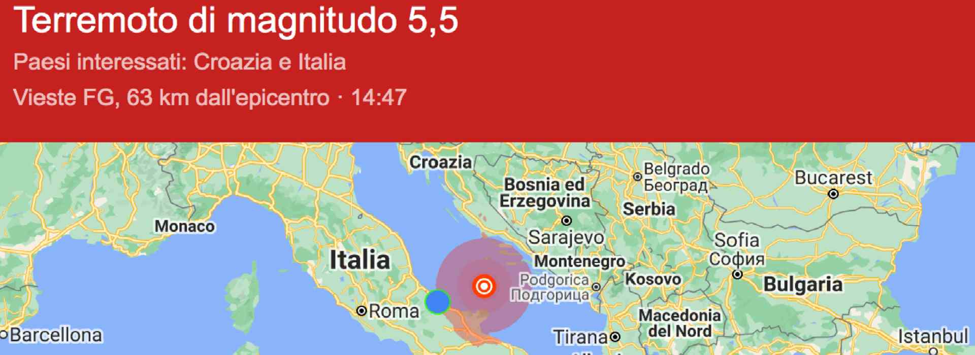 Terremoto di 5.5 e 4.1 nel mare Adriatico. Scosse avvertite in Abruzzo, Molise e Puglia